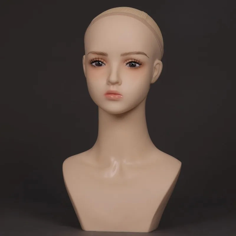 Mannequin Head With Small Shoulders Realistic Manikin Head With Pink Lipstick For Display And Styling For Wigs,Jewelry,Earrin