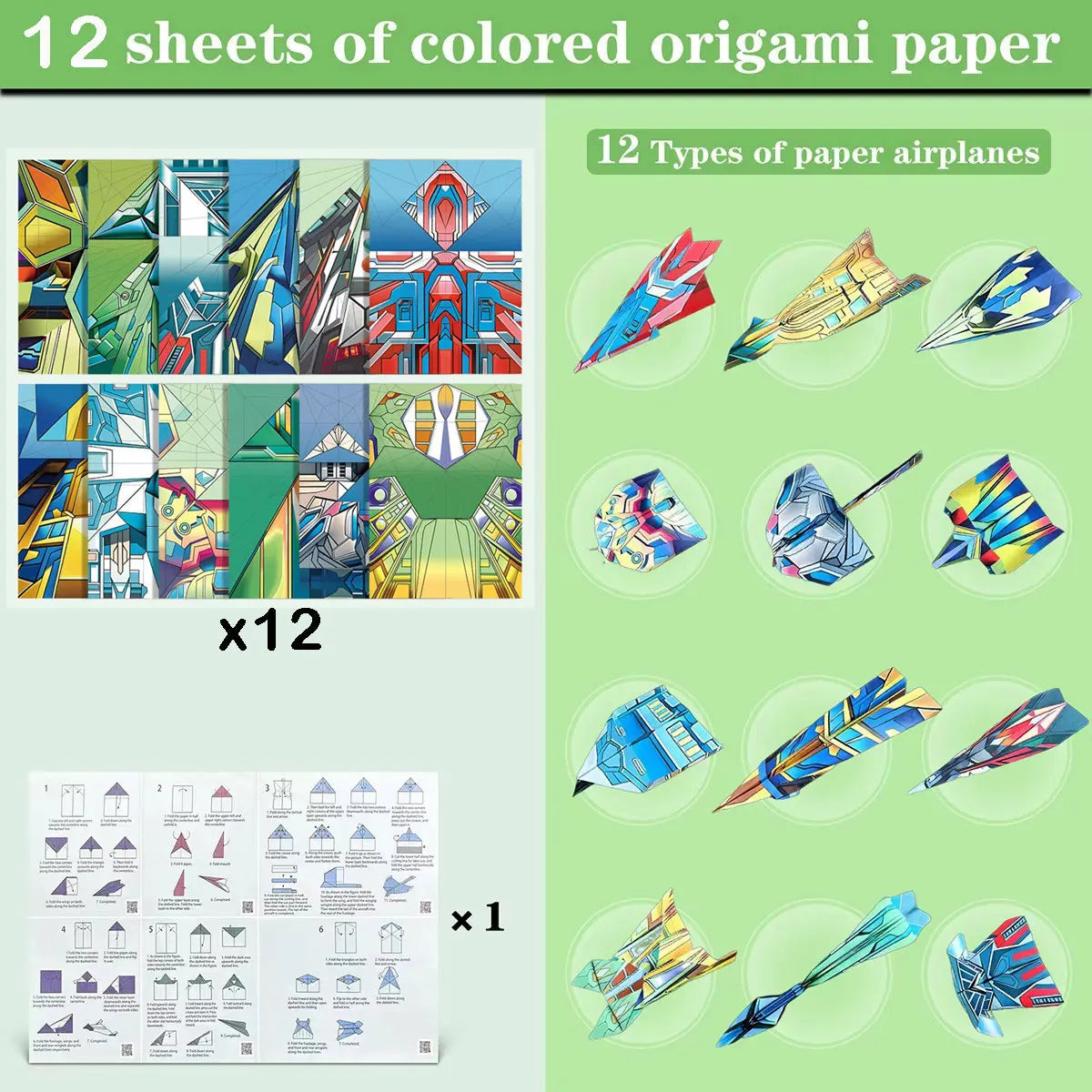 12/32 Sheets Origami Paper Airplane Kit 16 Classic Designs World Record Planes Boys Girls Beginner Gift Party Favor Easy to F
