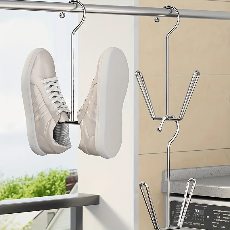 2pcs ​Stainless Steel Shoe Rack Hanging Drying Rack Bathroom Organizer Space Saving Multi-Functional for Entryway Balcony