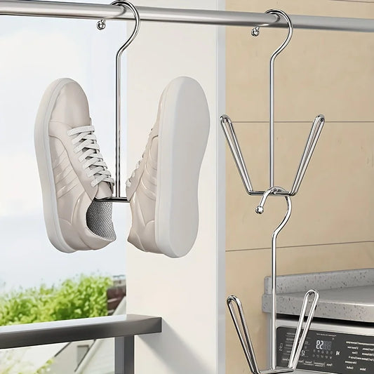 2pcs ​Stainless Steel Shoe Rack Hanging Drying Rack Bathroom Organizer Space Saving Multi-Functional for Entryway Balcony