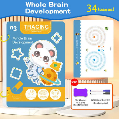 34-Page Reusable Children's Practice Book Set with Erasable Pen - Early Learning of Writing and Drawing Skills, Educational B