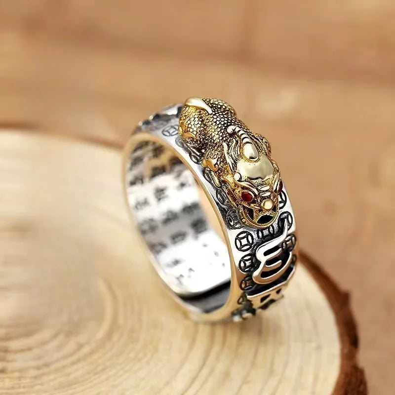 Chinese Feng Shui Pixiu Ring Silver Plated Copper Coins Adjustable Rings for Women Men Amulet Wealth Lucky Jewelry Birthday G