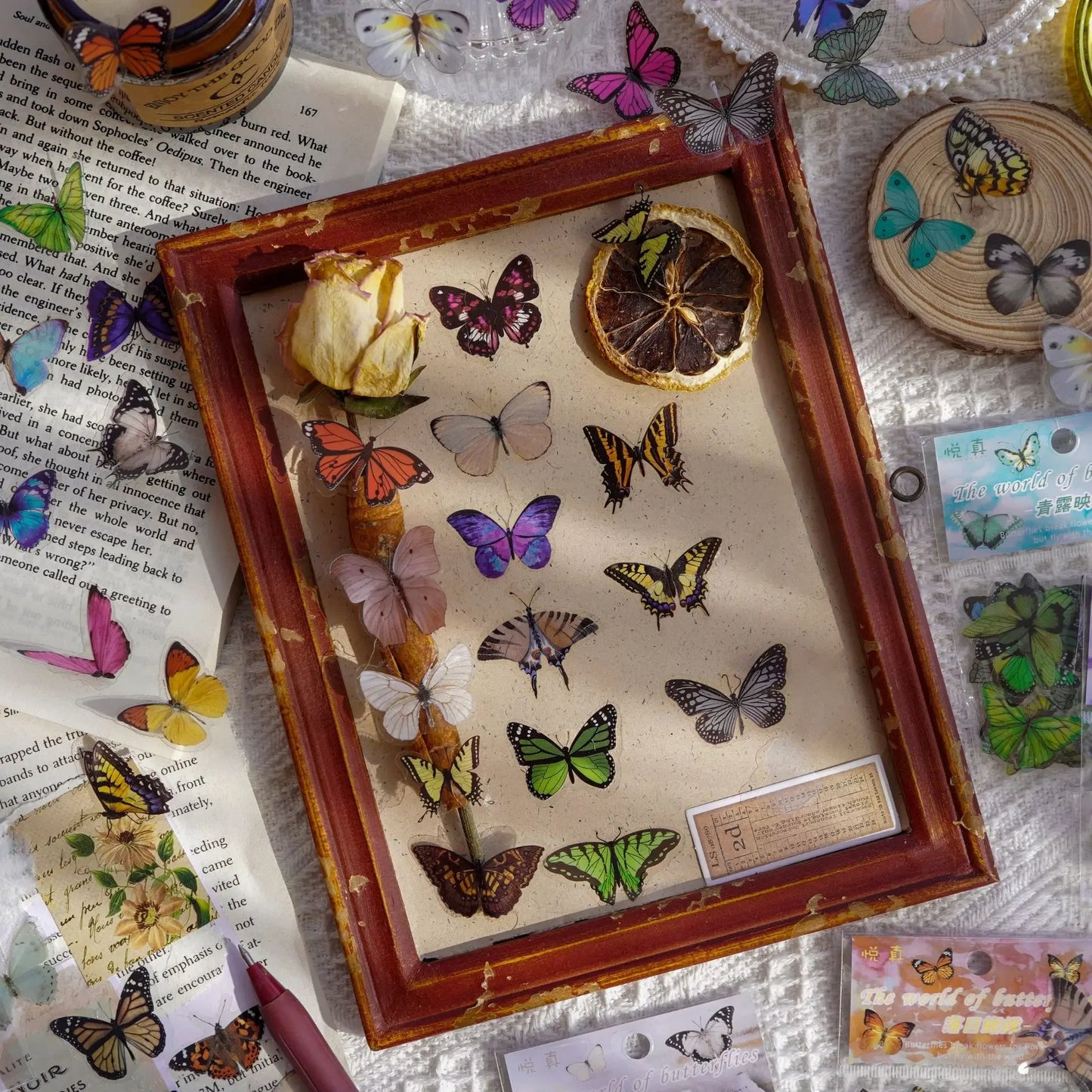 Journamm 40pcs/pack Butterfly Series Stickers Art Collage Junk Journal DIY Scrapbooking PET Waterproof Craft Aesthetics Stick