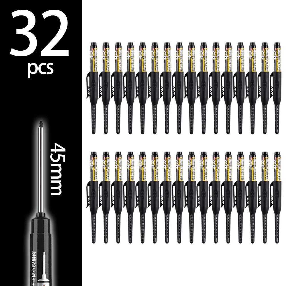 4-60Pcs 45mm Long Nib Head Carpenter Pen Deep Hole Marker Pens Black/Blue/Red/White for Measuring Woodworking Hand Tools - Bl