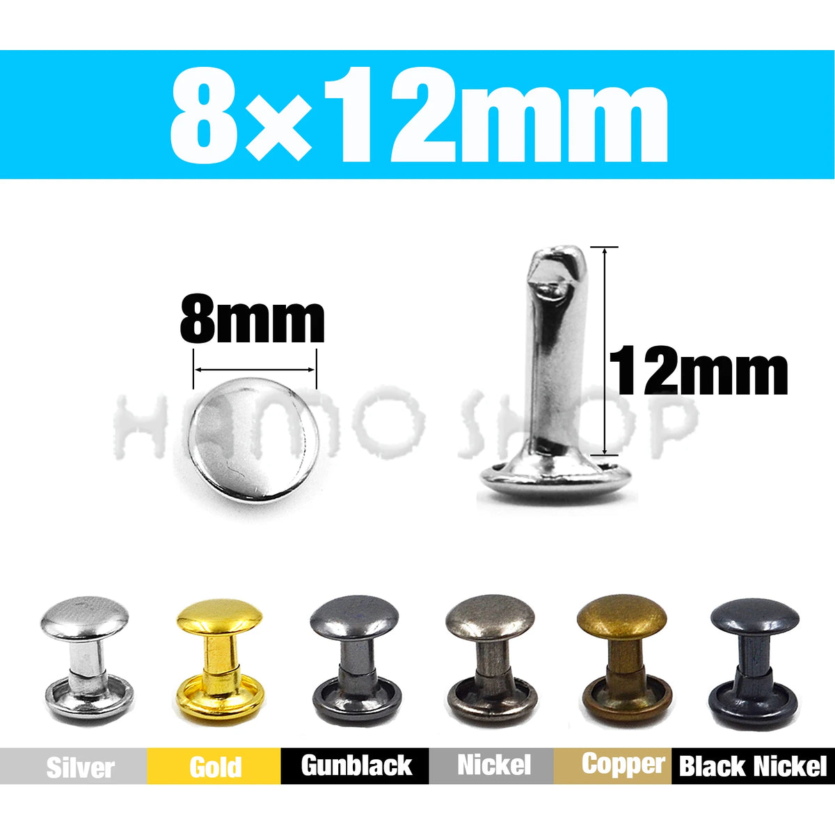 100Sets 5-15mm Metal Double Cap Rivets Stud Round Nail Rivet For Leathercraft Accessories Repair Shoes Bag Belt Clothing Garm