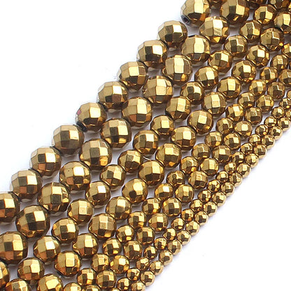 Natural Stones Rhodium Rose Gold Plated Hematite Round Loose Mineral Beads for Bracelet DIY Jewelry Making 15inch 2/3/4/6/8/1