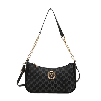 Vintage Style Handbag Crossbody Bag, Gold Letter 'M' Design Pu Leather Shoulder Messenger Bag, Synthetic Leather Tote Bag, Pu