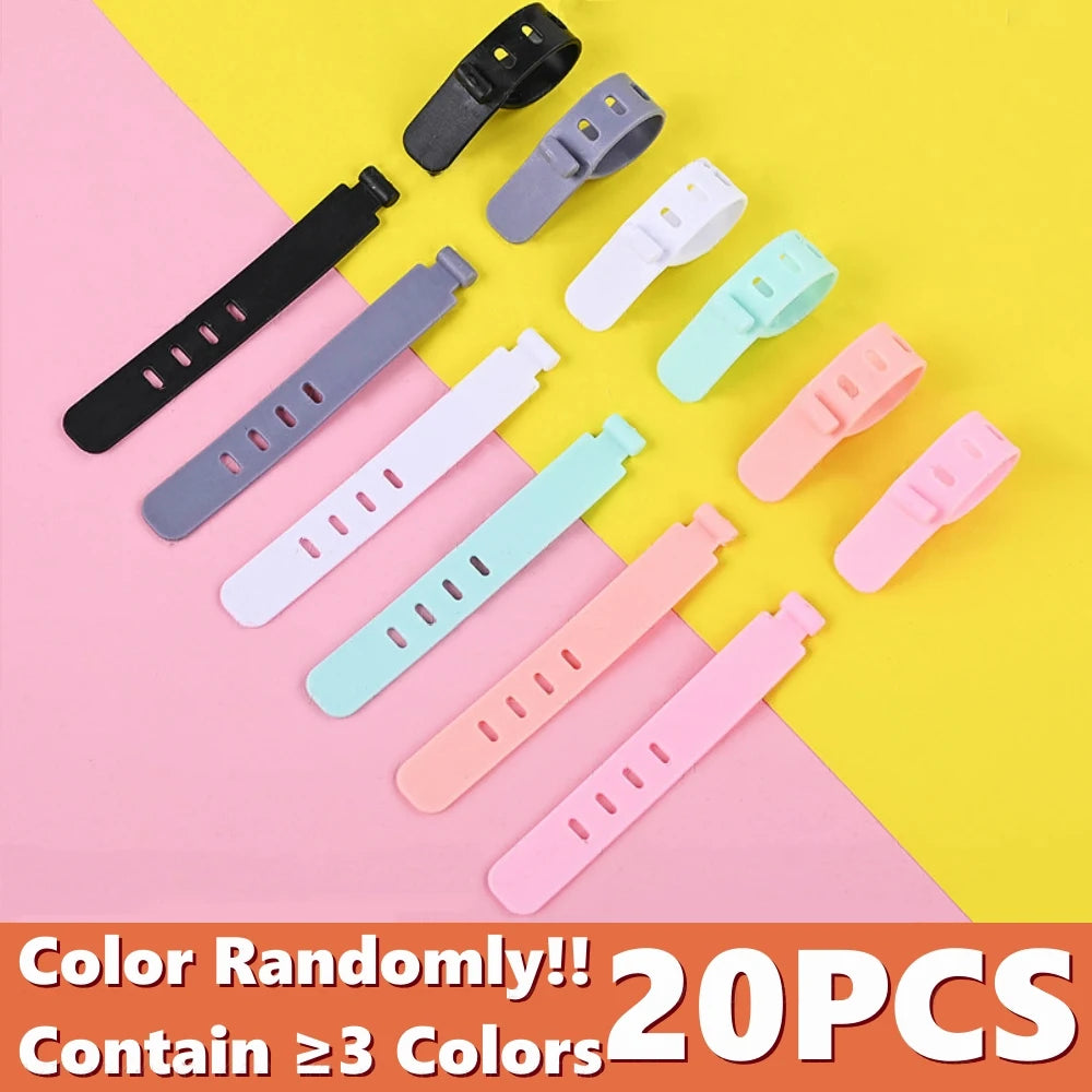 20/12/4PCS Cable Ties Cord Organizer Management Silicone Wire Holder Straps Zip Clips Reusable Tie Wraps Keeperwinder Rubber