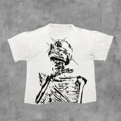 Vintage Dark Centipede Skeletal Graphic Cotton Print T-shirt Men Y2K Summer Short Sleeves Oversize T-shirt Women Casual Tee T
