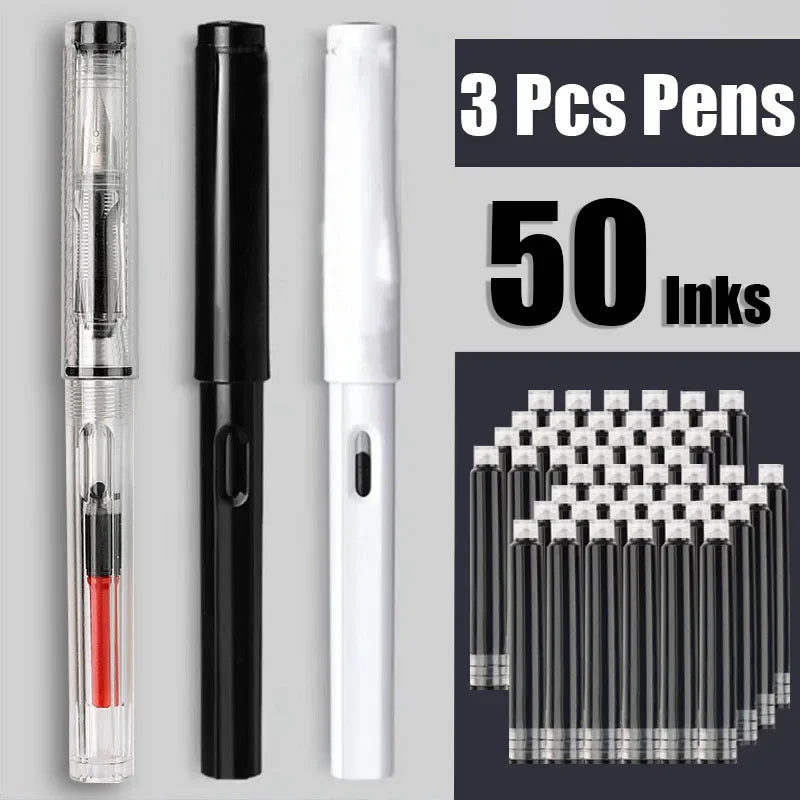 53Pcs Fountain Pen Replaceable Ink Set Black/Blue/Red ink EF School Pens Office Supplies Stationery for Writing Calligraphy P