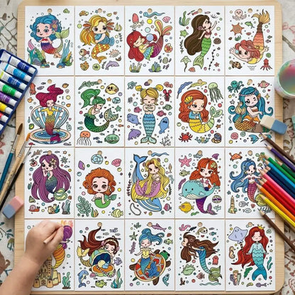 Children Coloring Cards Set 20PCS Mermaid Theme DIY Art Painting Kit For Kids