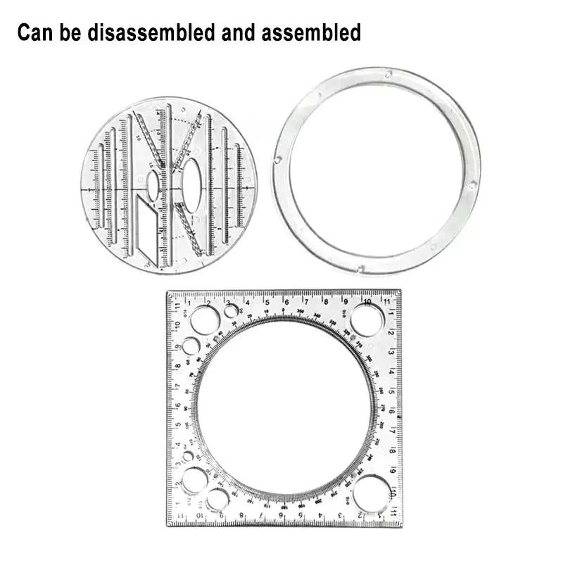 Multifunction Rotatable Ruler Drawing Template Art Design Architect Stereo Geometry Circle Drafting Measuring Scale Kawaii ru