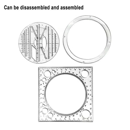 Multifunction Rotatable Ruler Drawing Template Art Design Architect Stereo Geometry Circle Drafting Measuring Scale Kawaii ru