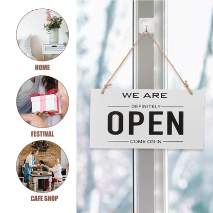 Double-Sided Wooden Store Sign White Simple Design Open Closed Sign for Door Hanging Rustic Decor