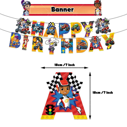 Blaze Monster Balloons Machines Race Car Happy Birthday Banner Party Decoration Cake Topper Disposable Tableware Background B