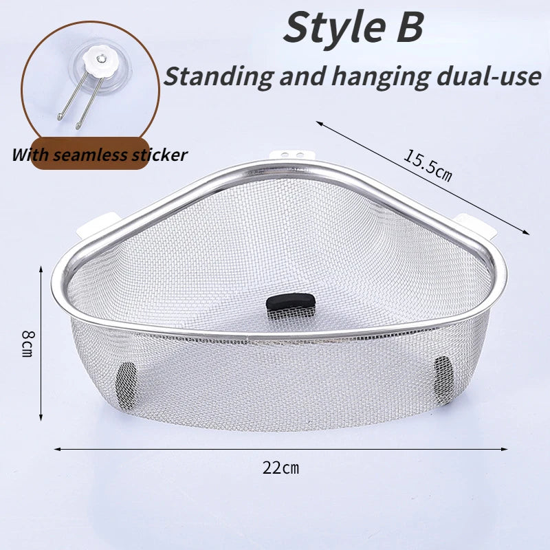 Kitchen Sink Drain Basket Stainless Steel Triangle Food Vegetables Peel Egg Filter Storage Organizer Kitchen Shelf Rack Drain