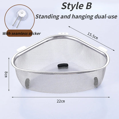 Kitchen Sink Drain Basket Stainless Steel Triangle Food Vegetables Peel Egg Filter Storage Organizer Kitchen Shelf Rack Drain