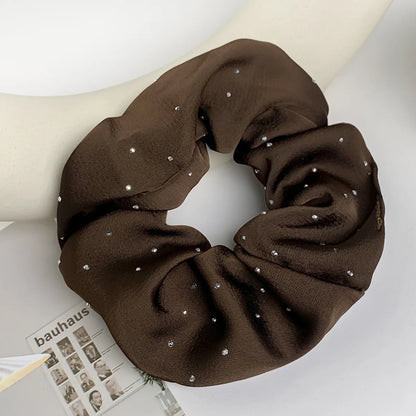 1/3PCS Satin Scrunchies With Rhinestones Decor - Soft And Comfortable Hair Ties For Ponytail And Hair Accessories - Brown 1pc