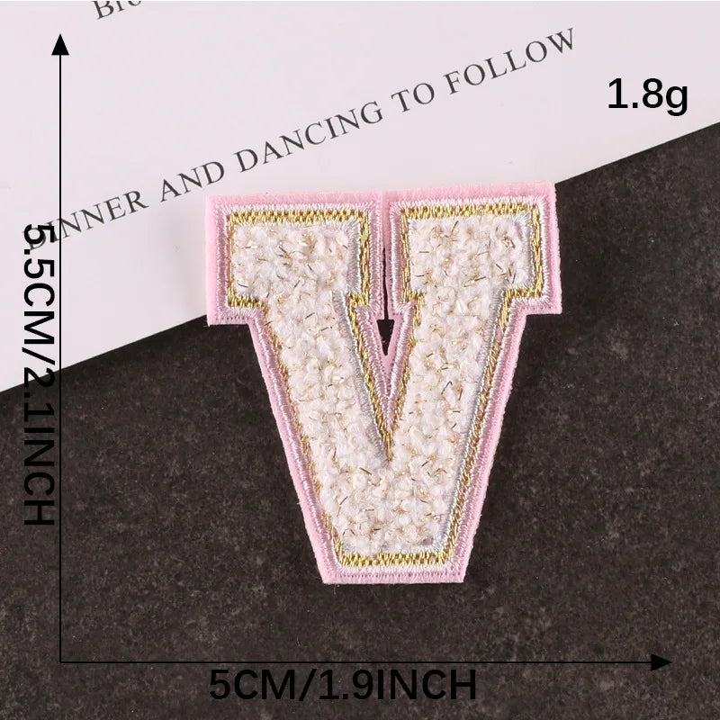 Pink Letters Towel Embroidered Iron On Sew On Patch Applique Diy Name Badges Alphabet Patches For Clothing Bag Accessories - 