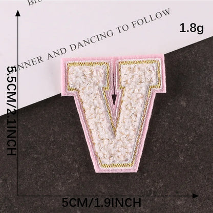 Pink Letters Towel Embroidered Iron On Sew On Patch Applique Diy Name Badges Alphabet Patches For Clothing Bag Accessories - 