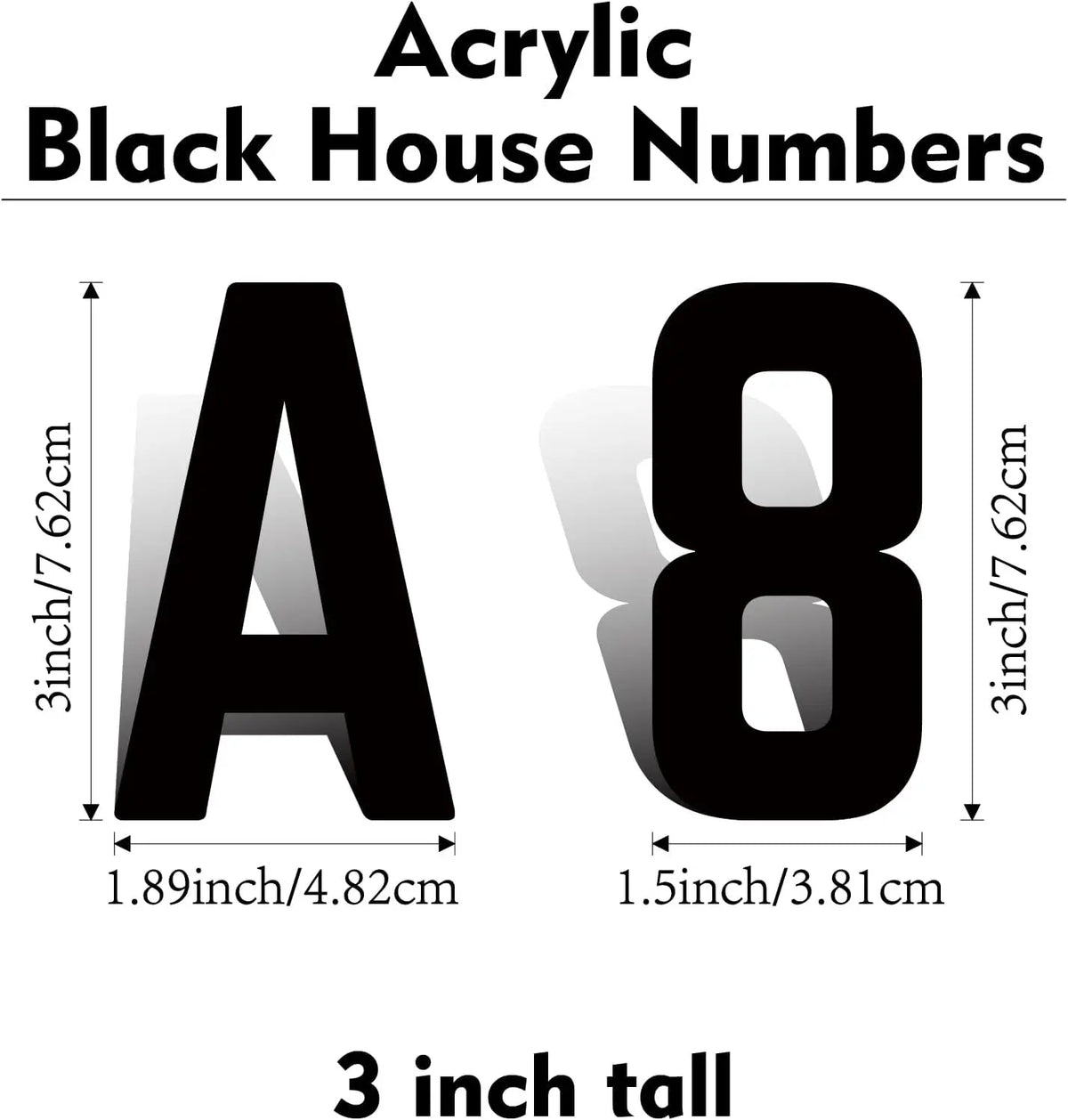 Self Adhesive House Numbers 3-12in 5mm Solid Acrylic Letters Modern Address Sign for Door Mailbox Office Hotel Apartment Deco