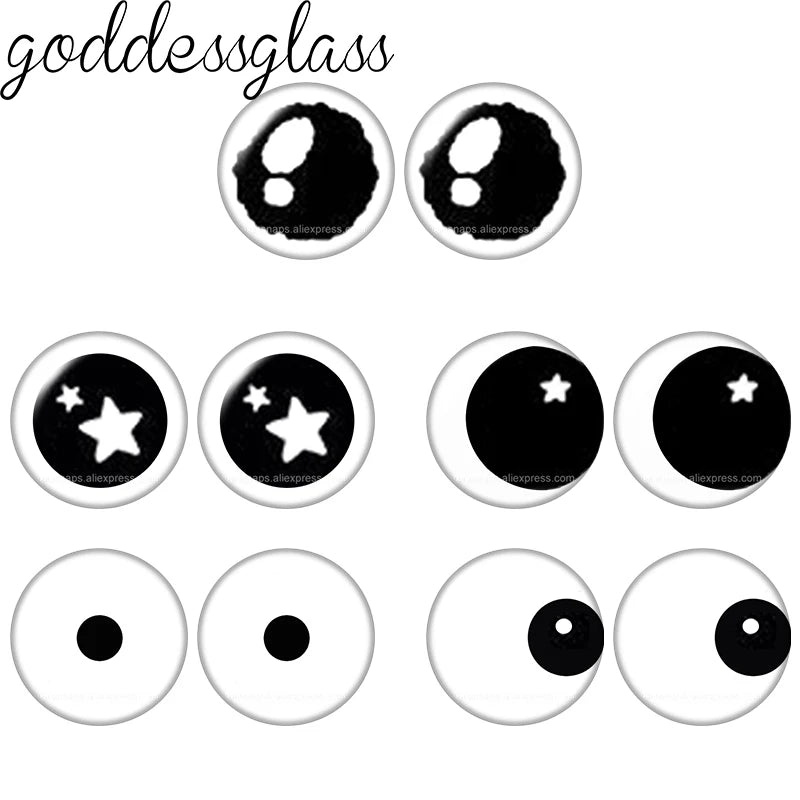 Glass Cartoon Doll Round Eyes Heart Pupil Lovely 10pcs 12mm/18mm/20mm/25mm Round Cabochon Flat Back Making Findings Jewelry -
