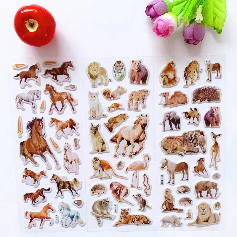 10 Sheets 3D Puffy Stickers Animals Bulk Stickers Scrapbook Decoration Birthday New Year Christmas Gifts for Kids Boys Girls