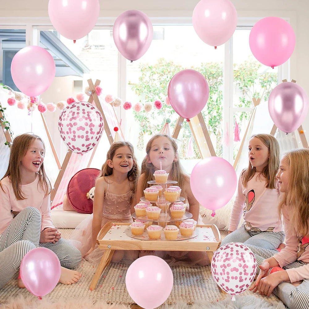 Pastel Pink White Latex Balloons Set Metallic Pink Confetti Balloon Wedding Bridal Shower Baby Shower Girls Birthday Decorati
