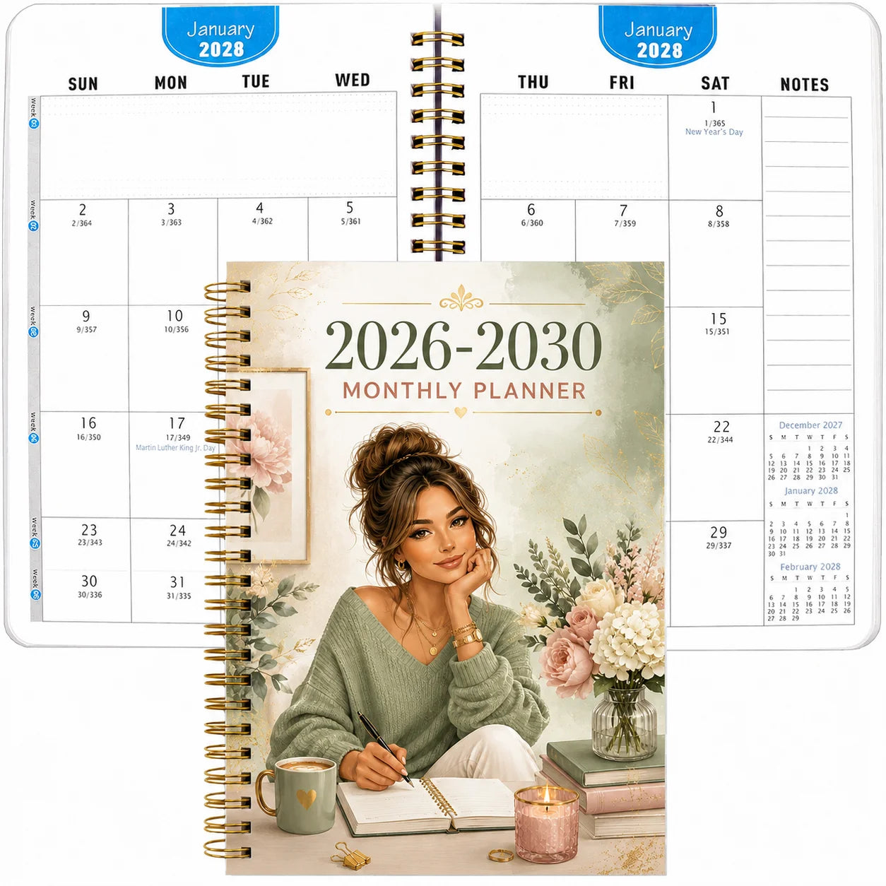 2026-2030 Monthly Planner Journal, A5 Spiral-Bound Life Organizer with Weekly & Monthly Views, Perfect for Work, School & Per