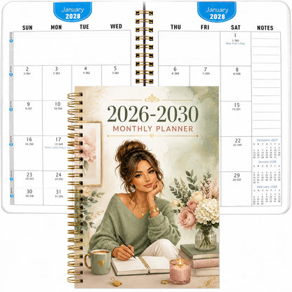 2026-2030 Monthly Planner Journal, A5 Spiral-Bound Life Organizer with Weekly & Monthly Views, Perfect for Work, School & Per