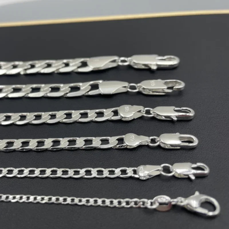 Men's 925 Sterling Silver Necklace 2/4/6/8/10/12MM 40-75cm Face Chain Necklace Lobster Clasp Men Women Engagement Jewelry Gif