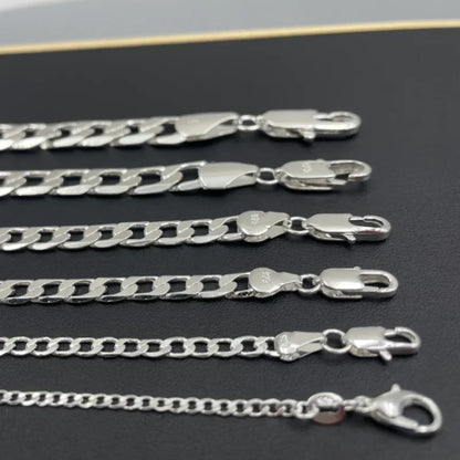 Men's 925 Sterling Silver Necklace 2/4/6/8/10/12MM 40-75cm Face Chain Necklace Lobster Clasp Men Women Engagement Jewelry Gif