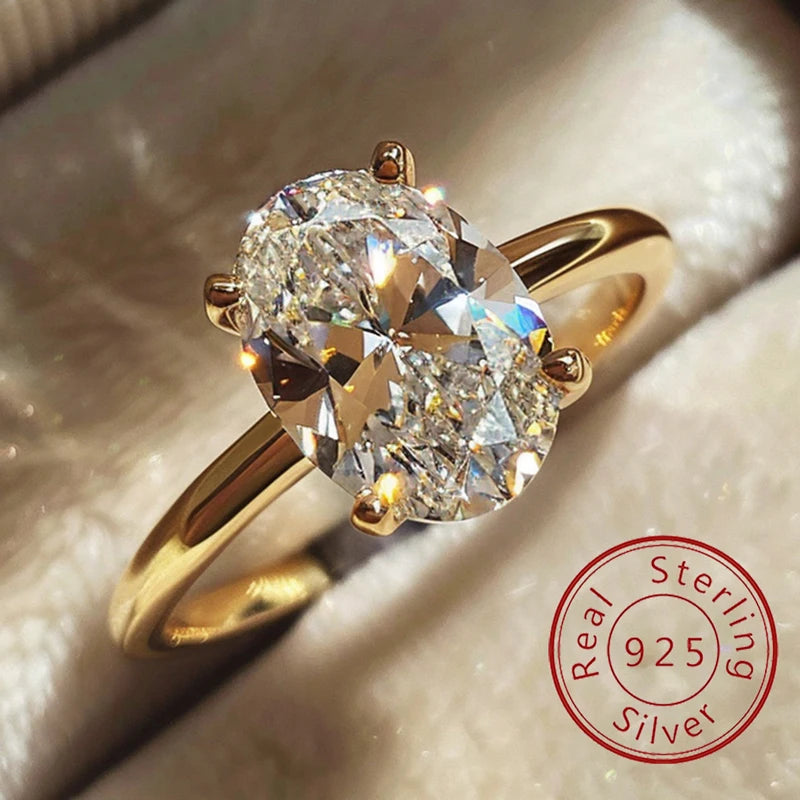 925 Sterling Silve 1-8CT Zircon Gorgeous Shiny Oval Stone Ring For Women Engagement Wedding Luxury Fine Jewelry