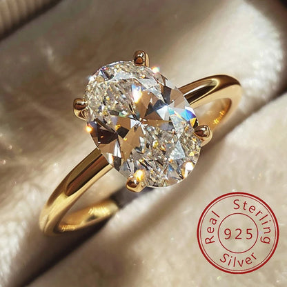 925 Sterling Silve 1-8CT Zircon Gorgeous Shiny Oval Stone Ring For Women Engagement Wedding Luxury Fine Jewelry