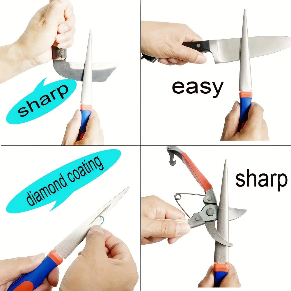 Diamond sharpening stone with one stone and two birds, double-sided flat and curved design, easy to grip handle