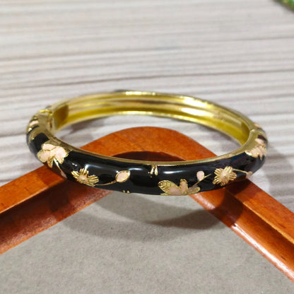 Enamel Chinese Cloisonne Bracelet Double Bangle Traditional Peony Filigree Flower Bangle Ethnic Vintage Women's Hand Bracelet