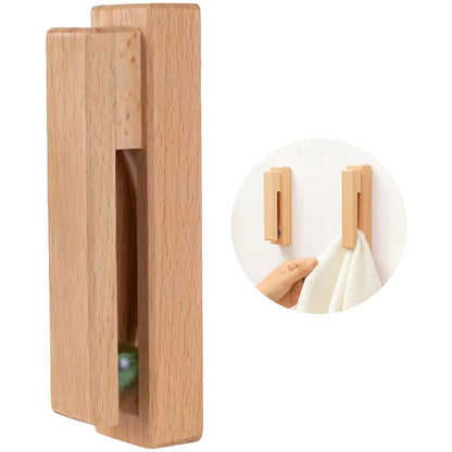 Nordic Wood Wooden Hook Strong Adhesive Punch Free Wood Wall Hook Door Hanger Coat Peg Key Decor Holder Bathroom