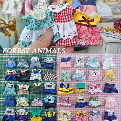 Dress Dollhouse Accessories 1:12 Forest Animal Family Clothes Fashion Daily Wear Casual Outfits Vest Shirt Skirt Pants for Do