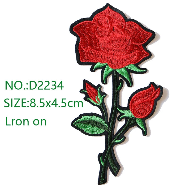 Rose with Leaves in Love Embroidered Iron on Patches for Clothing DIY Stripes Clothes Patchwork Sticker Custom Flowers Badges