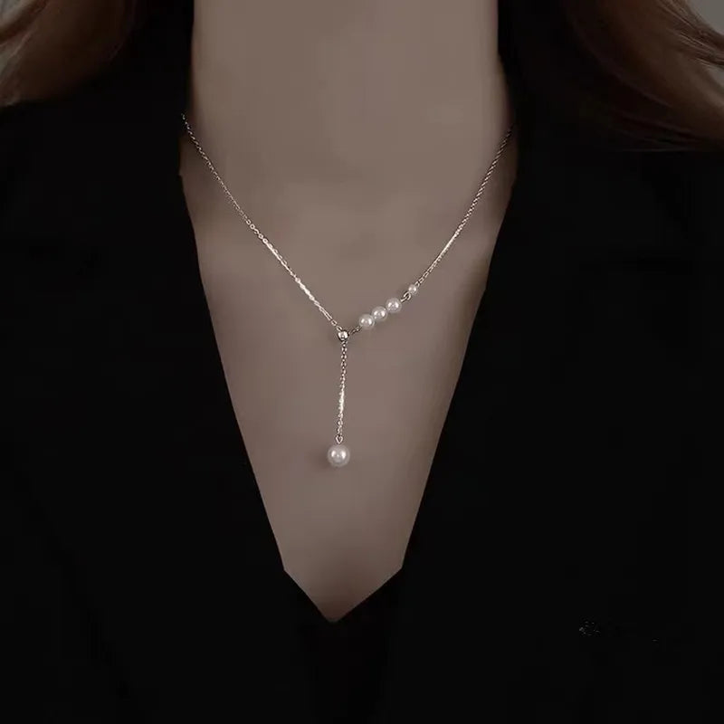 New Beads Women's Neck Chain Kpop Pearl Choker Necklace Gold Color Goth Chocker Jewelry On The Neck Pendant 2022 Collar For G
