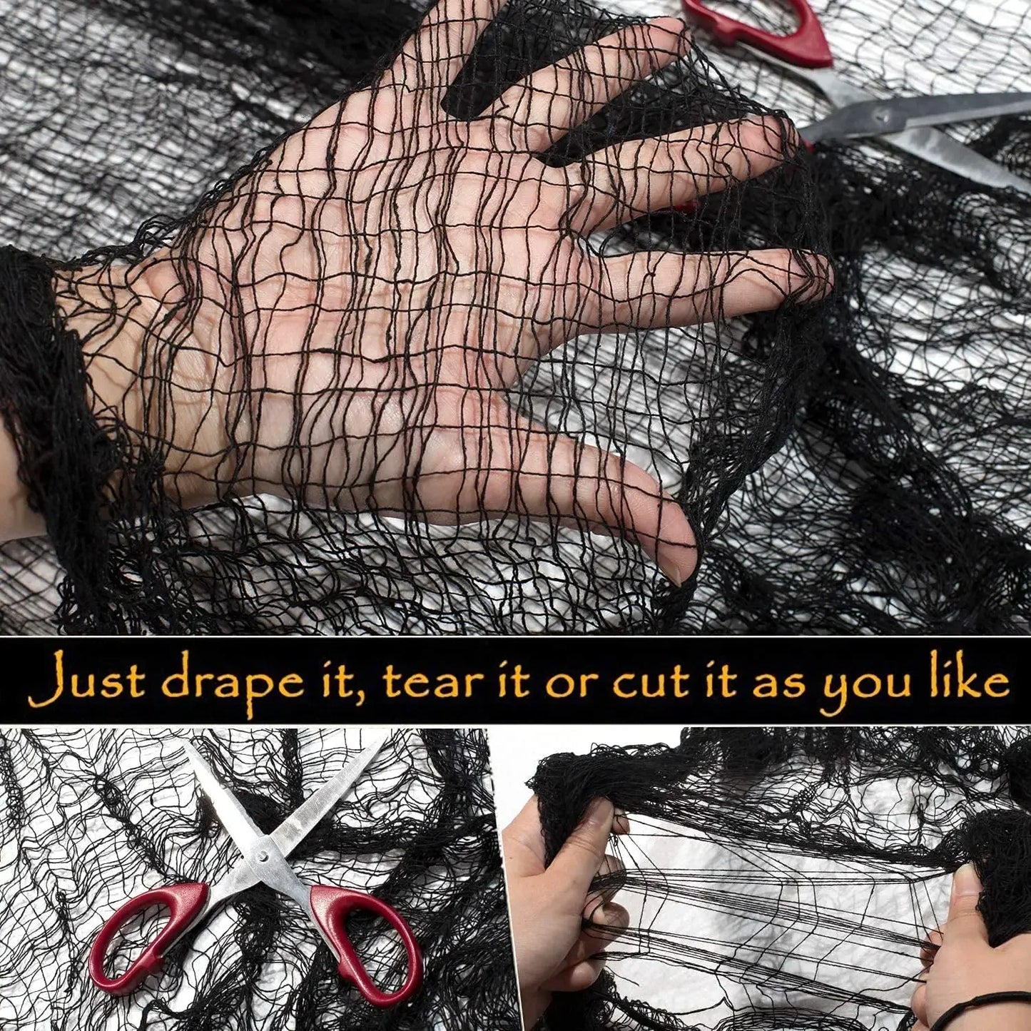 76x183cm Halloween Decorations Black Creepy Gauze Cloth Window Table Door Net Spooky Fancy Dress Party Haunted House Wall Dec
