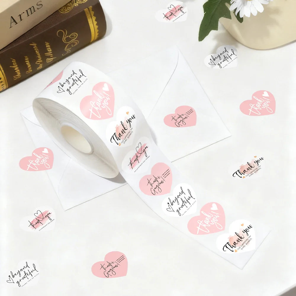 100-500pcs Heart Pink Thank You Stickers For Supporting Business Package Decoration "Gorgeous Thanks" Business Stickers