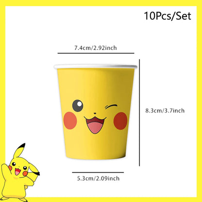 Pokemon Birthday Party Decoration Pikachu Disposable Tableware Cup Napkin Plate Tablecloth Baby Shower Cake Topper Flag Ballo
