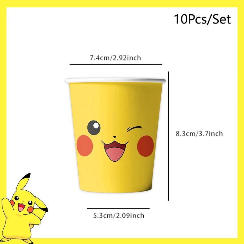 Pokemon Birthday Party Decoration Pikachu Disposable Tableware Cup Napkin Plate Tablecloth Baby Shower Cake Topper Flag Ballo