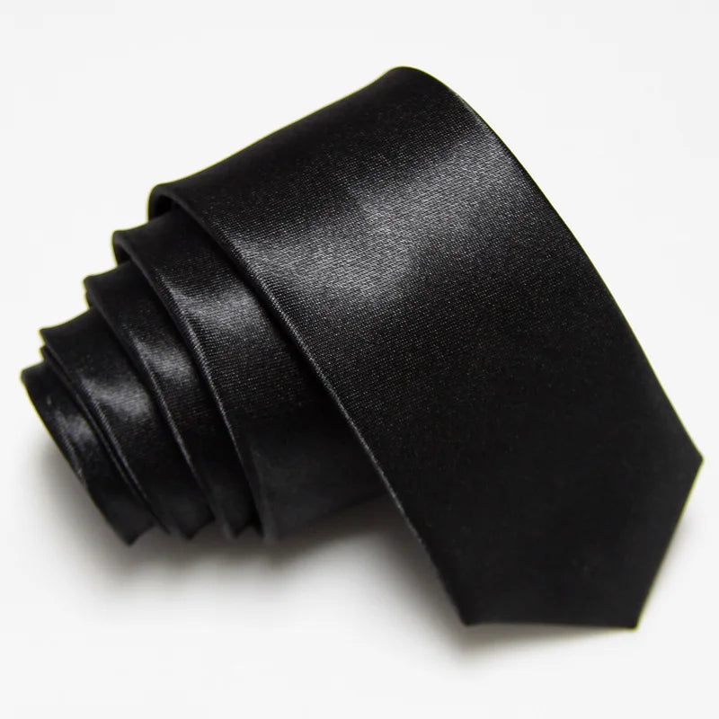 Fashion 5CM Skinny Slim Narrow Ties for man Solid Color Black Red Blue Patterns Necktie For mens Neck Tie Neckwear - Black