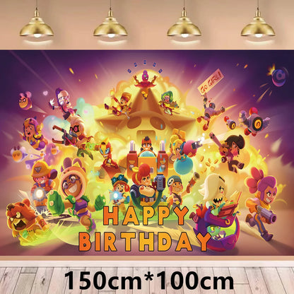 Battle Balloons Happy Birthday Banner Fight Game Party Decoration Brawled Background Cake Topper Disposable Tableware Keychai