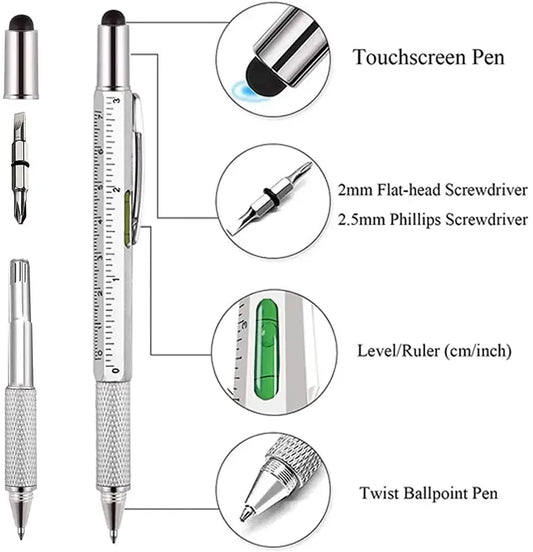 7 in 1 Multifunctional Pen Touch Screen Stylus Capacitive Pen with Screwdriver Ruler Levelgauge Refillable Ballpoint Pencil T