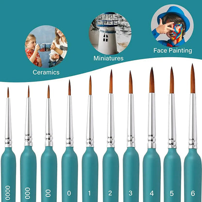 10/11pcs Miniature Paint Brushes, Detail Tip Paint Brushes Set With Ergonomic Handle - Suitable For Acrylic Painting, Oil, Wa