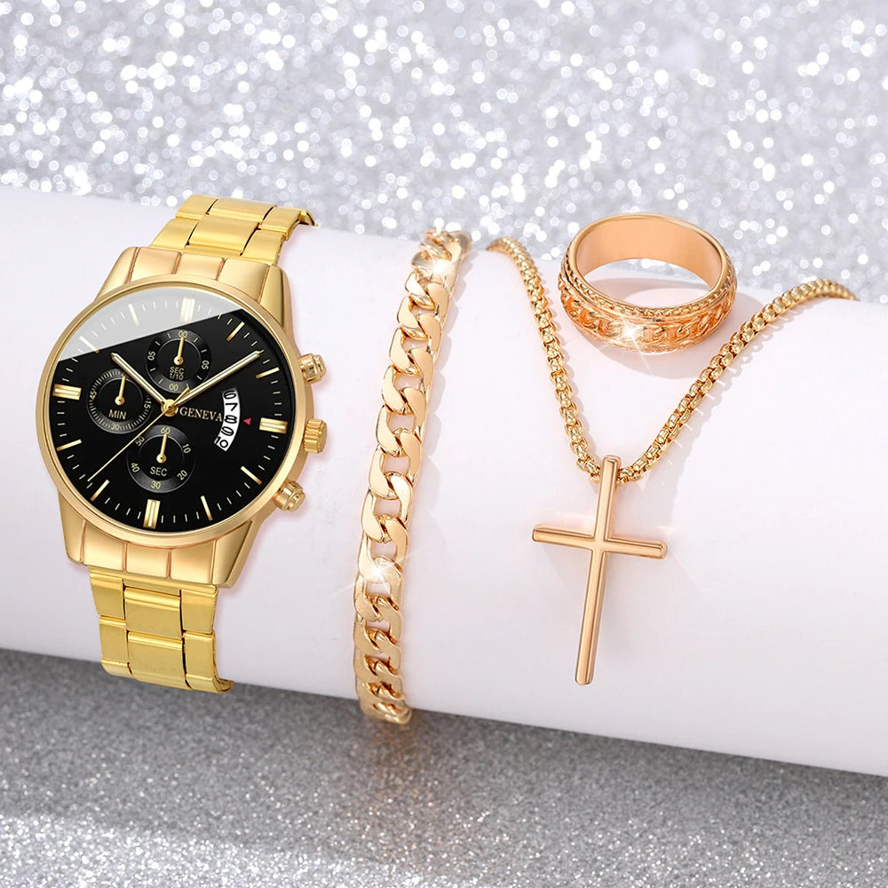 Fashion Men Stainless Steel Watch Luxury Calendar Quartz Wrist Watch Mens Business Watches for Man Clock Montre Homme - Gold