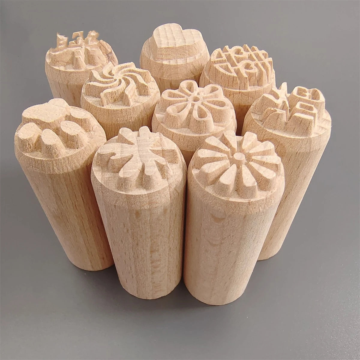 9 Patterns Wood Stamps DIY Wooden Clay Seal Set Round Pottery Tool Moon Cake Mantou Pasta Kitchen Food Seal Homemaking Tool 1